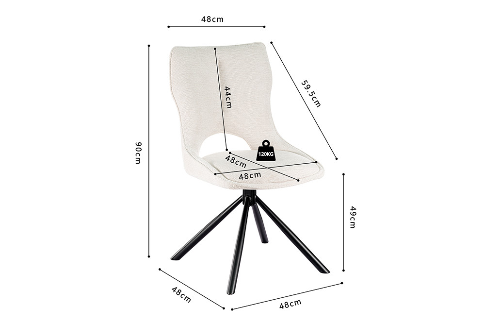 CHAISE MORI PIVOTANTE 180° PIED NOIR TISSU BLANC BEIGE 48 X 90 X 59.5 CM - Photo N°2