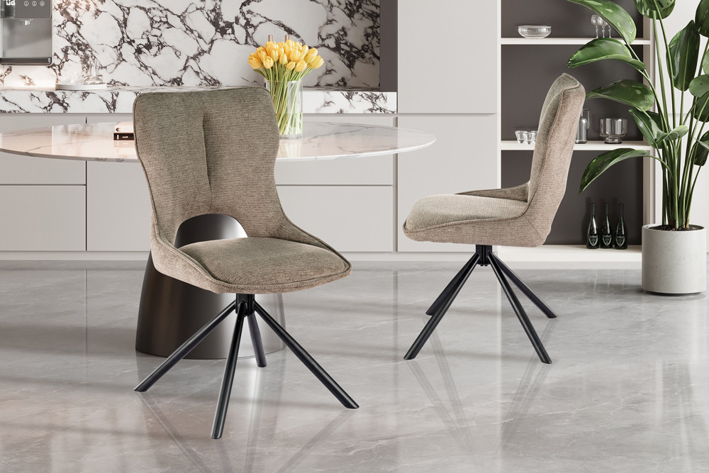 CHAISE MORI PIVOTANTE 180° PIED NOIR TISSU BRUN POIVRE  48 X 90 X 59.5 CM - Photo N°12