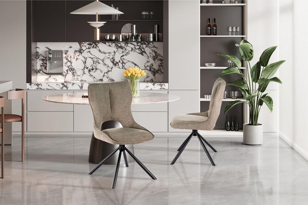 CHAISE MORI PIVOTANTE 180° PIED NOIR TISSU BRUN POIVRE  48 X 90 X 59.5 CM - Photo N°10