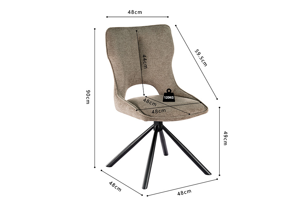 CHAISE MORI PIVOTANTE 180° PIED NOIR TISSU BRUN POIVRE  48 X 90 X 59.5 CM - Photo N°2