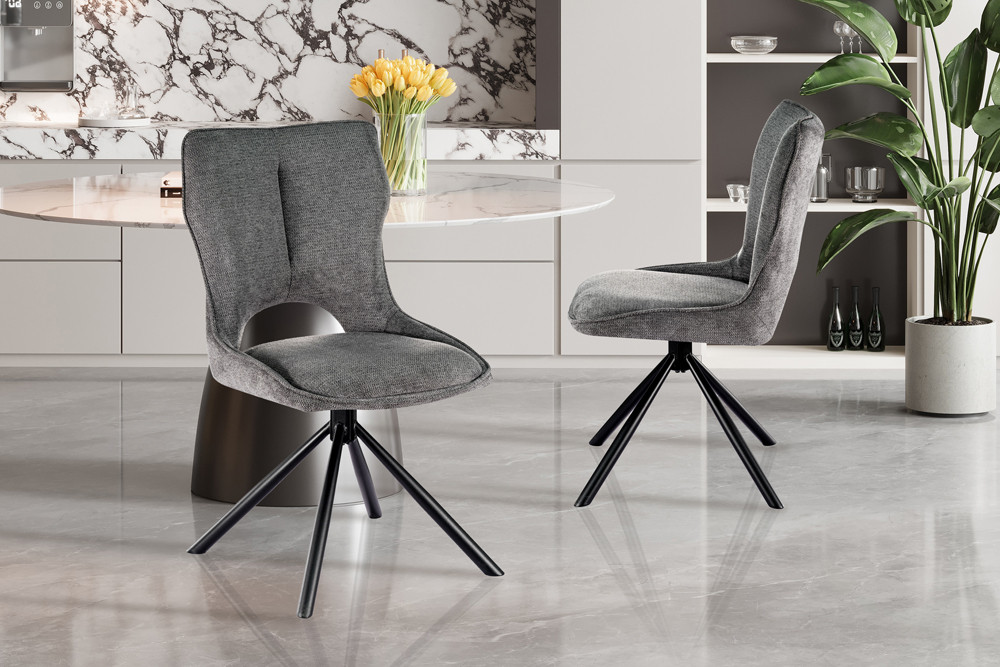 CHAISE MORI PIVOTANTE 180° PIED NOIR TISSU GRIS FONCE 48 X 90 X 59.5 CM - Photo N°12