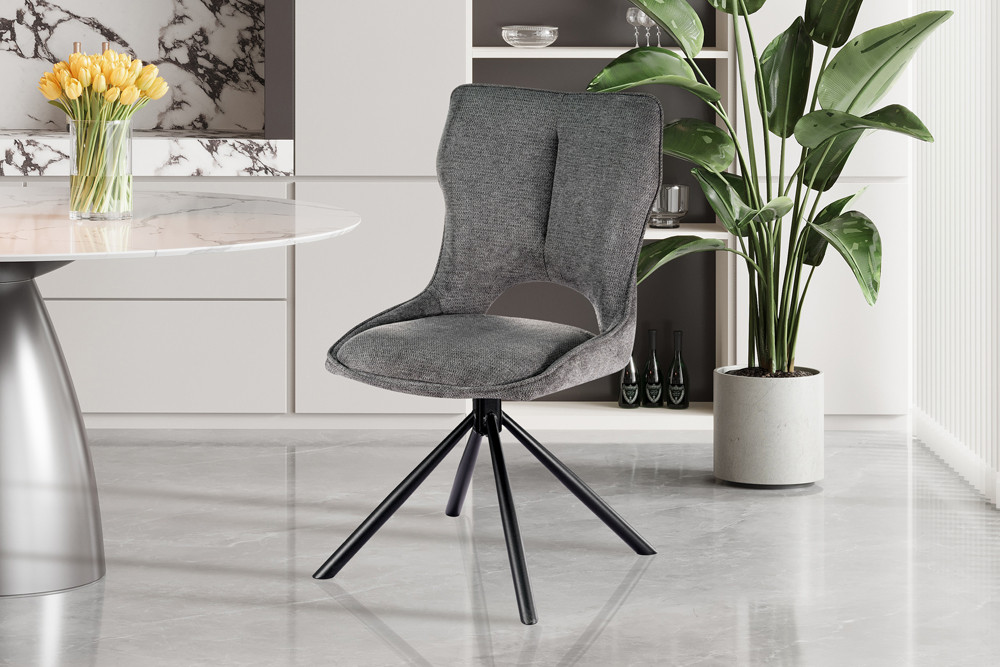 CHAISE MORI PIVOTANTE 180° PIED NOIR TISSU GRIS FONCE 48 X 90 X 59.5 CM - Photo N°1