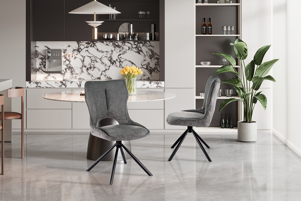 CHAISE MORI PIVOTANTE 180° PIED NOIR TISSU GRIS FONCE 48 X 90 X 59.5 CM - Photo N°10