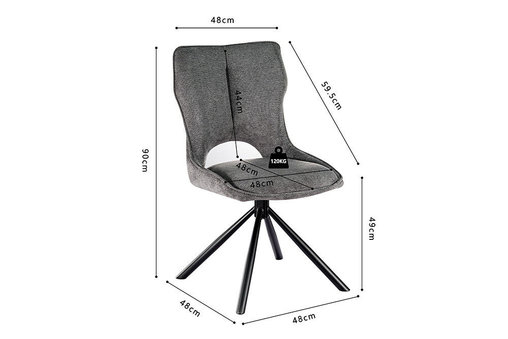 CHAISE MORI PIVOTANTE 180° PIED NOIR TISSU GRIS FONCE 48 X 90 X 59.5 CM - Photo N°2