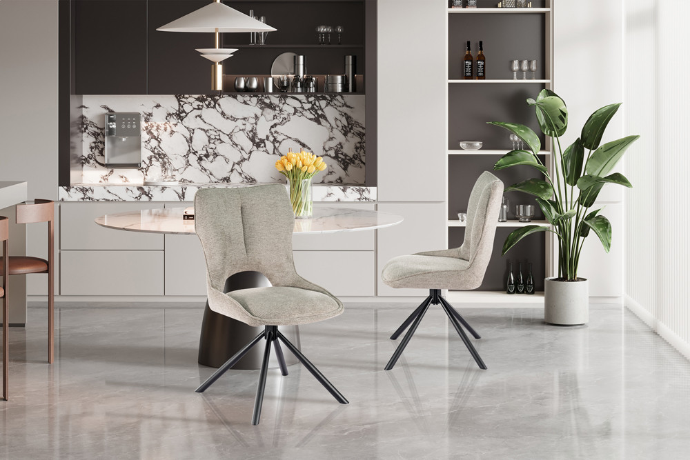 CHAISE MORI PIVOTANTE 180° PIED NOIR TISSU GRIS CLAIR 48 X 90 X 59.5 CM - Photo N°10