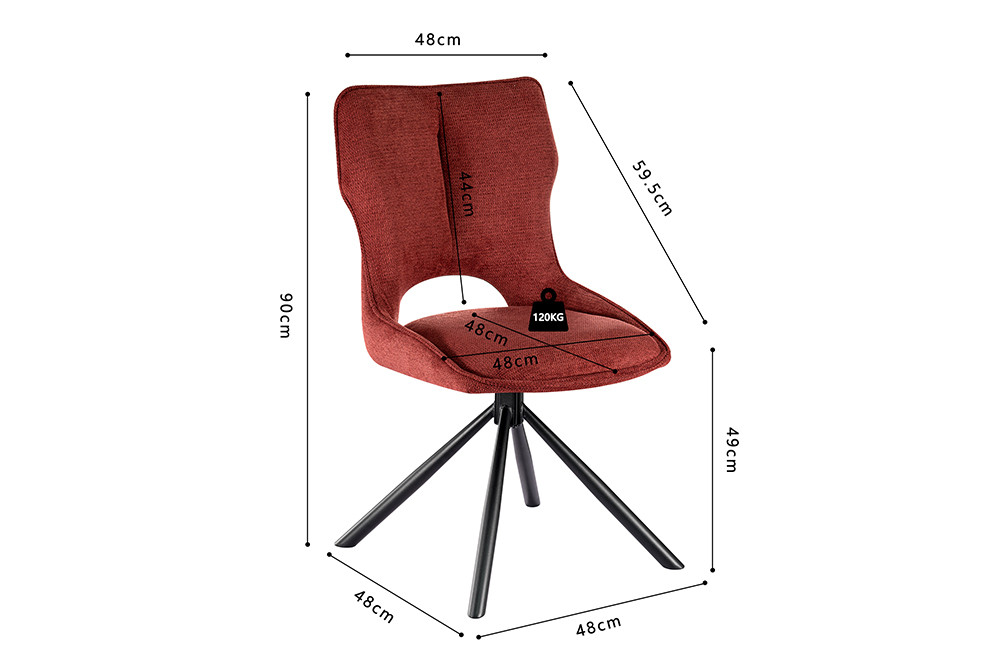 CHAISE MORI PIVOTANTE 180° PIED NOIR TISSU ROUGE 48 X 90 X 59.5 CM - Photo N°2