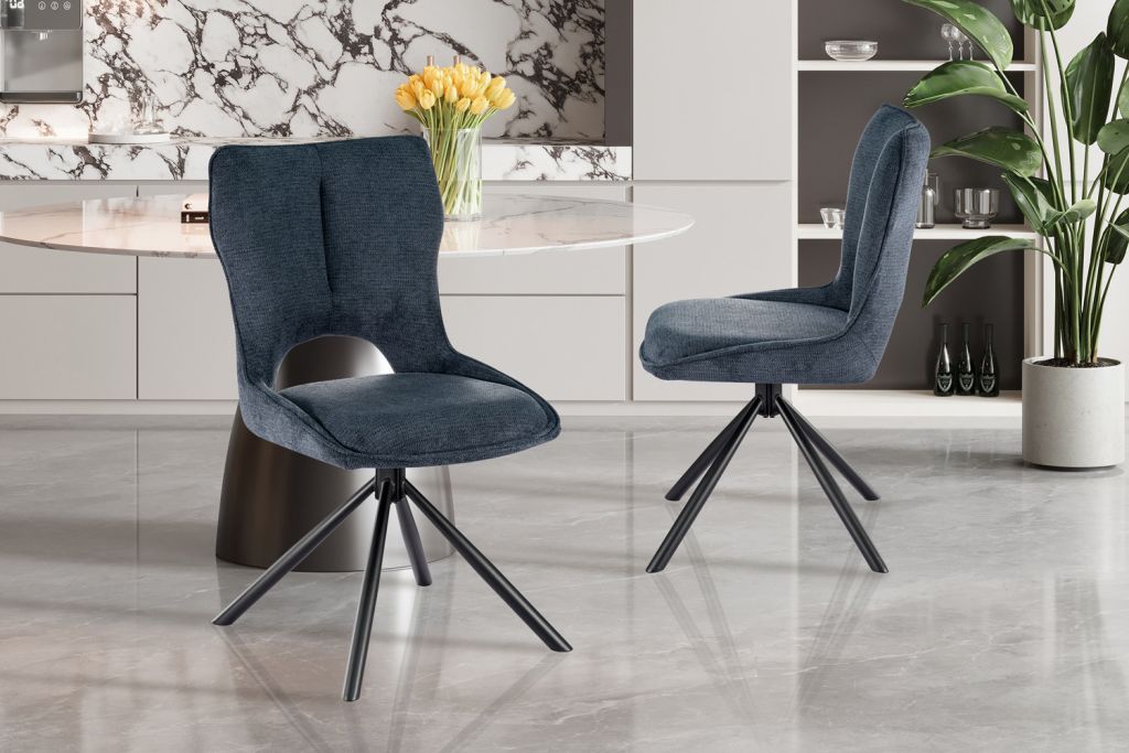 CHAISE MORI PIVOTANTE 180° PIED NOIR TISSU BLEU 48 X 90 X 59.5 CM - Photo N°12