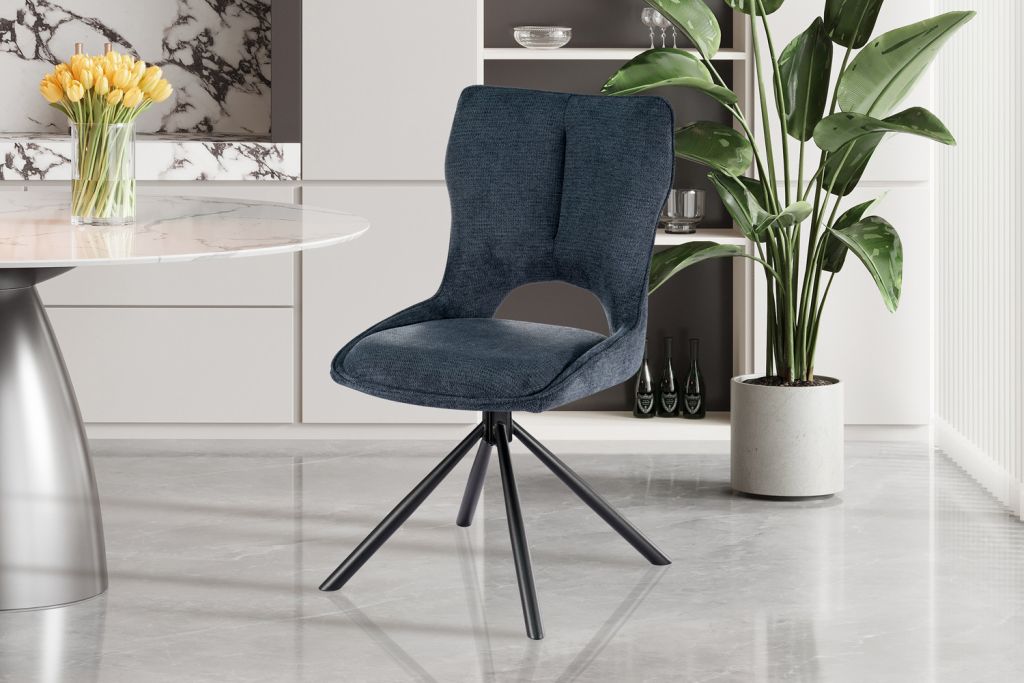 CHAISE MORI PIVOTANTE 180° PIED NOIR TISSU BLEU 48 X 90 X 59.5 CM - Photo N°1