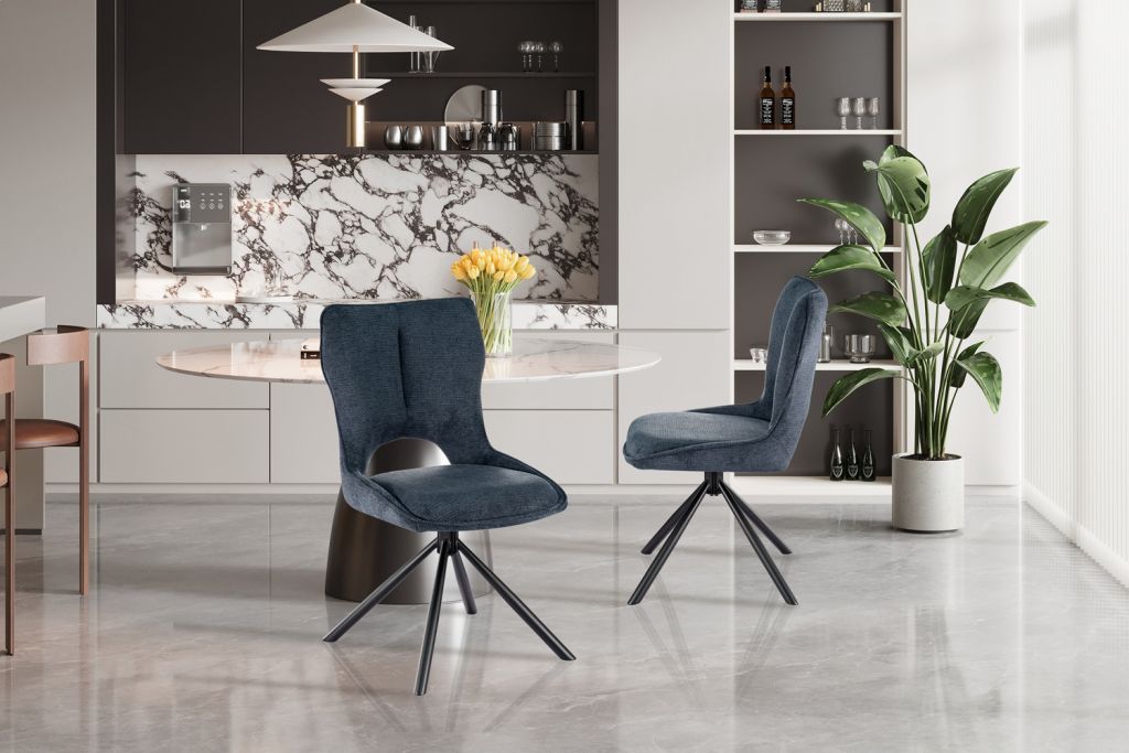 CHAISE MORI PIVOTANTE 180° PIED NOIR TISSU BLEU 48 X 90 X 59.5 CM - Photo N°10