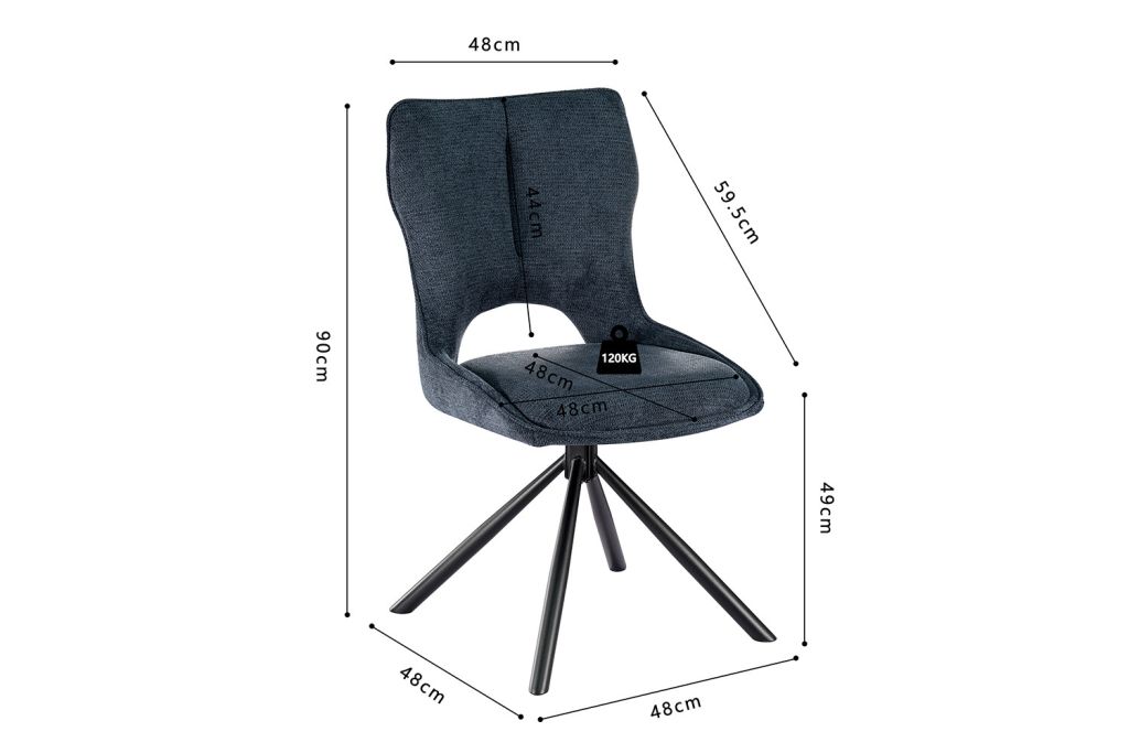 CHAISE MORI PIVOTANTE 180° PIED NOIR TISSU BLEU 48 X 90 X 59.5 CM - Photo N°2
