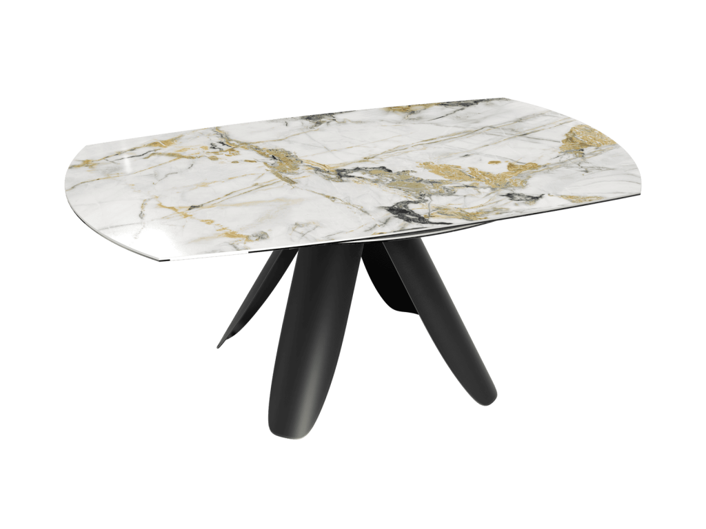 TABLE GRANDE AJACCIO 190 X 115/190 X 76 CM 2 ALLONGES CERAMIQUE DORE - Photo N°1