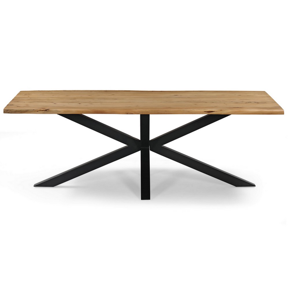 TABLE EN ACACIA MASSIF LIVE EDGE PIED ETOILE EN METAL NOIR 260 X 110 X 78 CM - Photo N°2