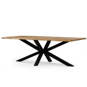 TABLE EN ACACIA MASSIF LIVE EDGE PIED ETOILE EN METAL NOIR 260 X 110 X 78 CM
