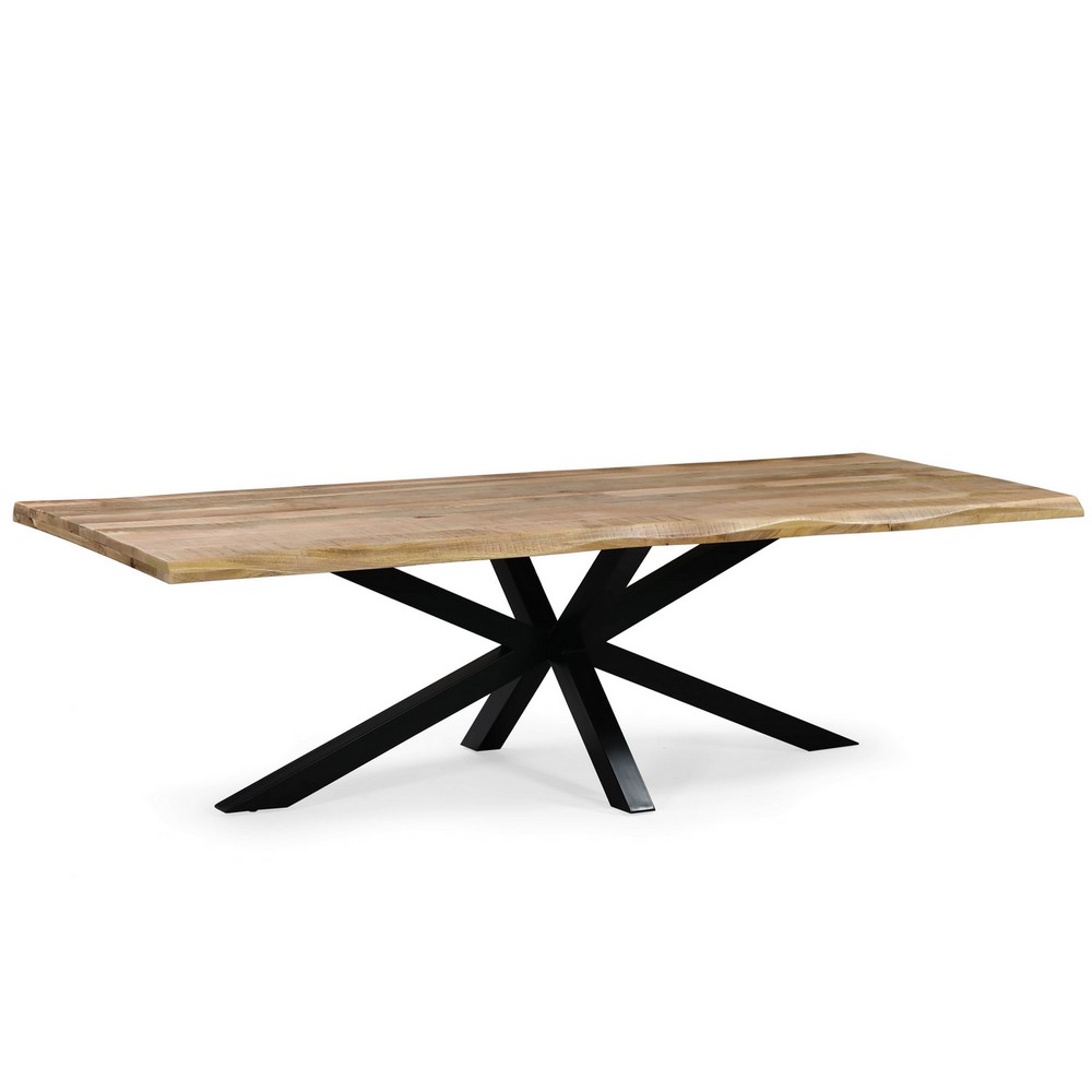 TABLE EN MANGUIER MASSIF LIVE EDGE PIED ETOILE EN METAL NOIR 260 X 110 X 78 CM - Photo N°1