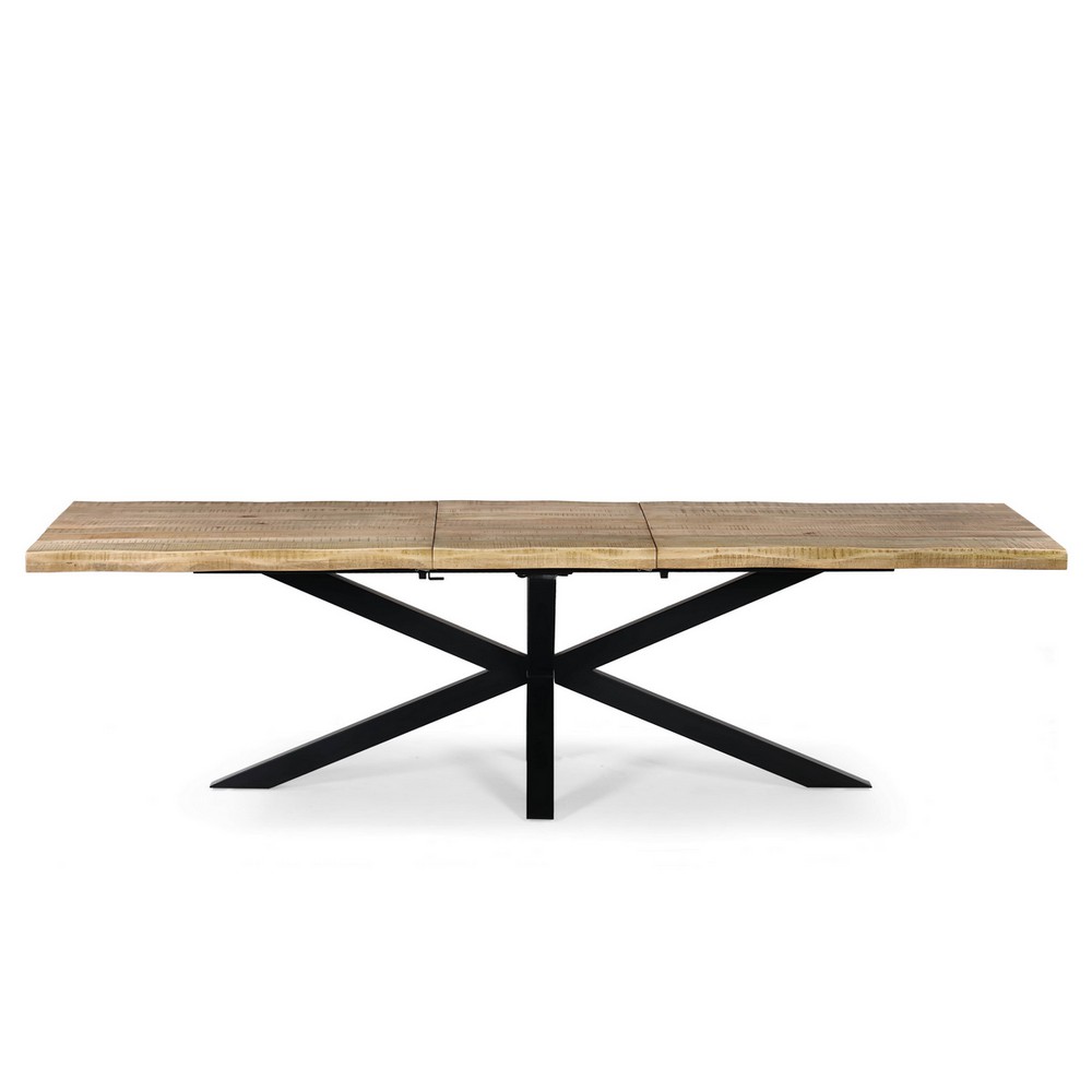 TABLE ALLONGE MANGUIER LIVE EDGE PIED ETOILE EN METAL NOIR 220/280 X 110 X 78 CM - Photo N°7