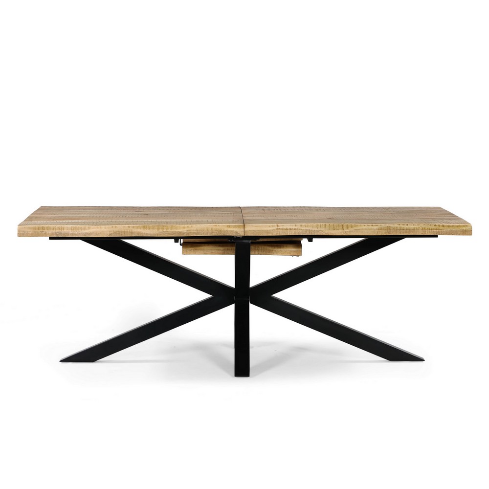 TABLE ALLONGE MANGUIER LIVE EDGE PIED ETOILE EN METAL NOIR 220/280 X 110 X 78 CM - Photo N°6