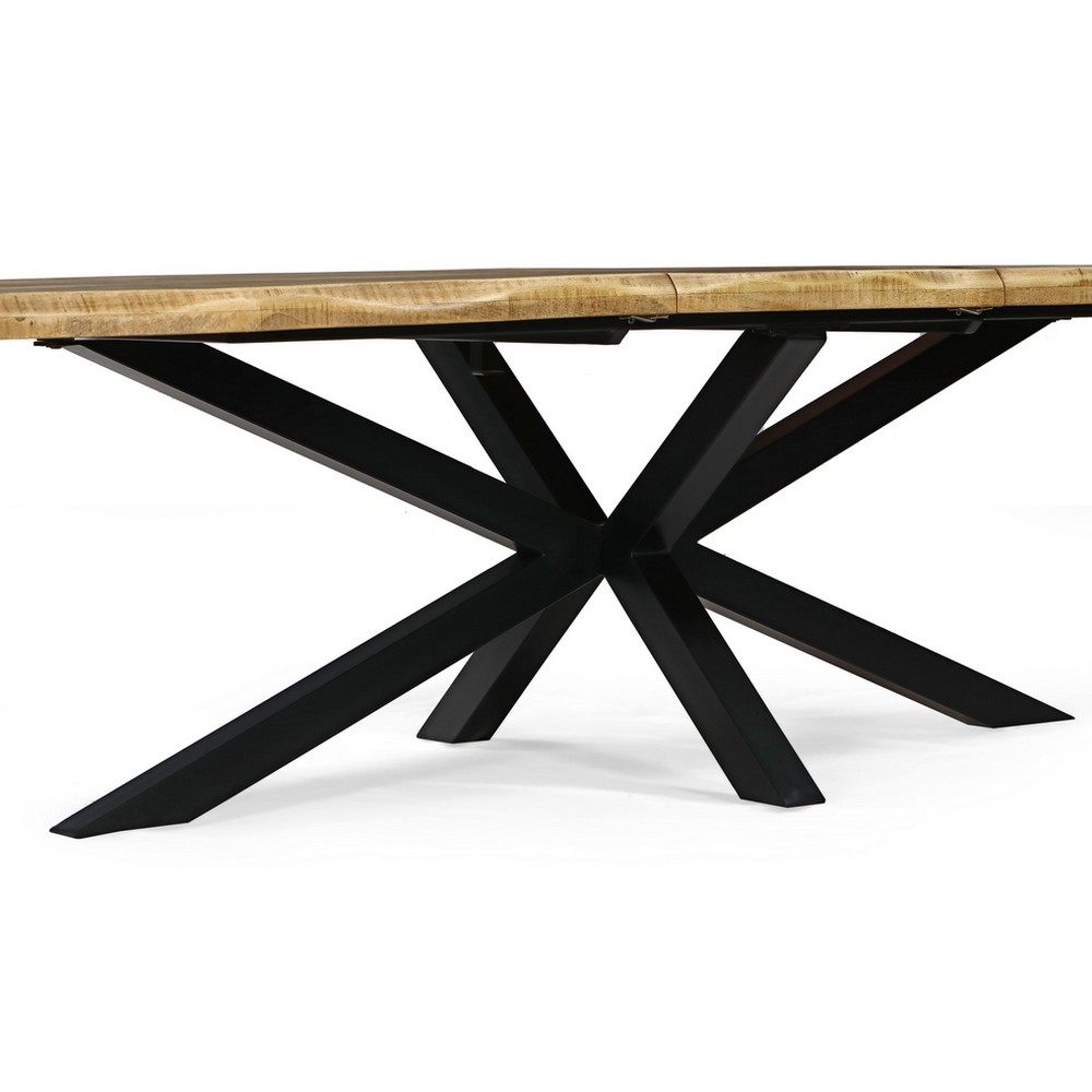 TABLE ALLONGE MANGUIER LIVE EDGE PIED ETOILE EN METAL NOIR 220/280 X 110 X 78 CM - Photo N°3