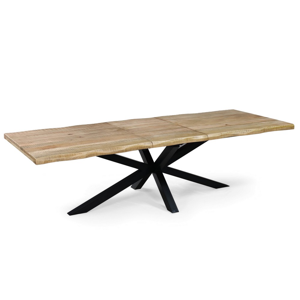 TABLE ALLONGE MANGUIER LIVE EDGE PIED ETOILE EN METAL NOIR 220/280 X 110 X 78 CM - Photo N°1