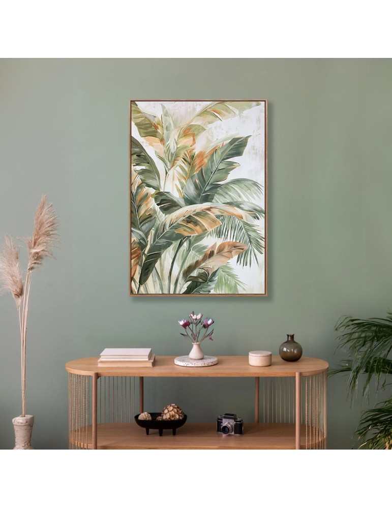 TOILE ENCADREE FEUILLAGES VERT 70 X 100 X 3.8 CM - Photo N°1