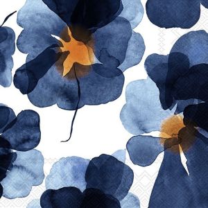 20 SERVIETTES EN PAPIER VALSSI FLEURS BLEUES 33 X 33 CM