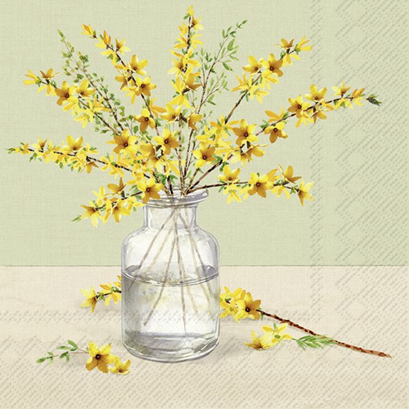20 SERVIETTES EN PAPIER BRANCHES DE FORSYTHIA VERT CLAIR 33 X 33 CM - Photo N°1