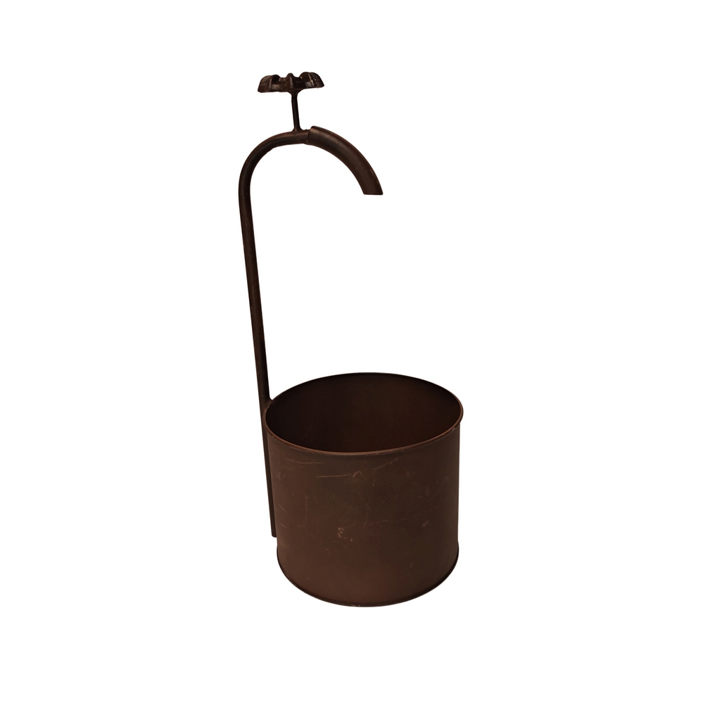 CACHE POT METAL ASPECT ROUILLE AVEC ROBINET 17 X 41 X 18 CM - Photo N°3