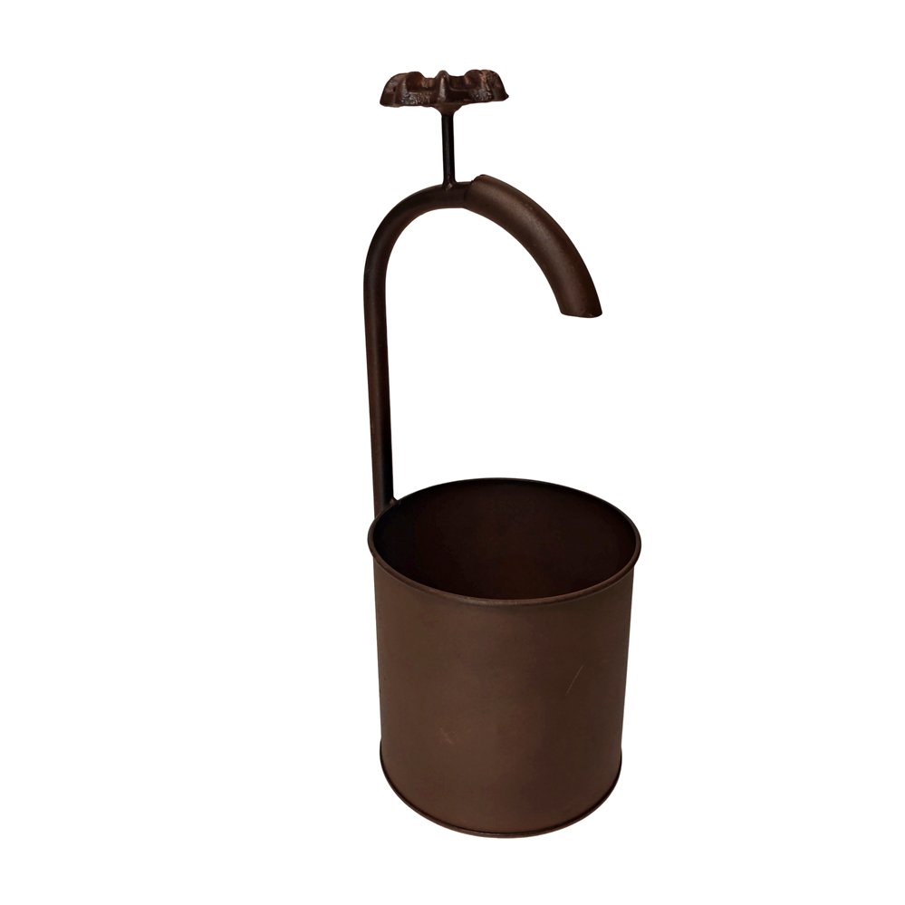 CACHE POT METAL ASPECT ROUILLE AVEC ROBINET 12.5 X 31 X 13.5 CM - Photo N°1