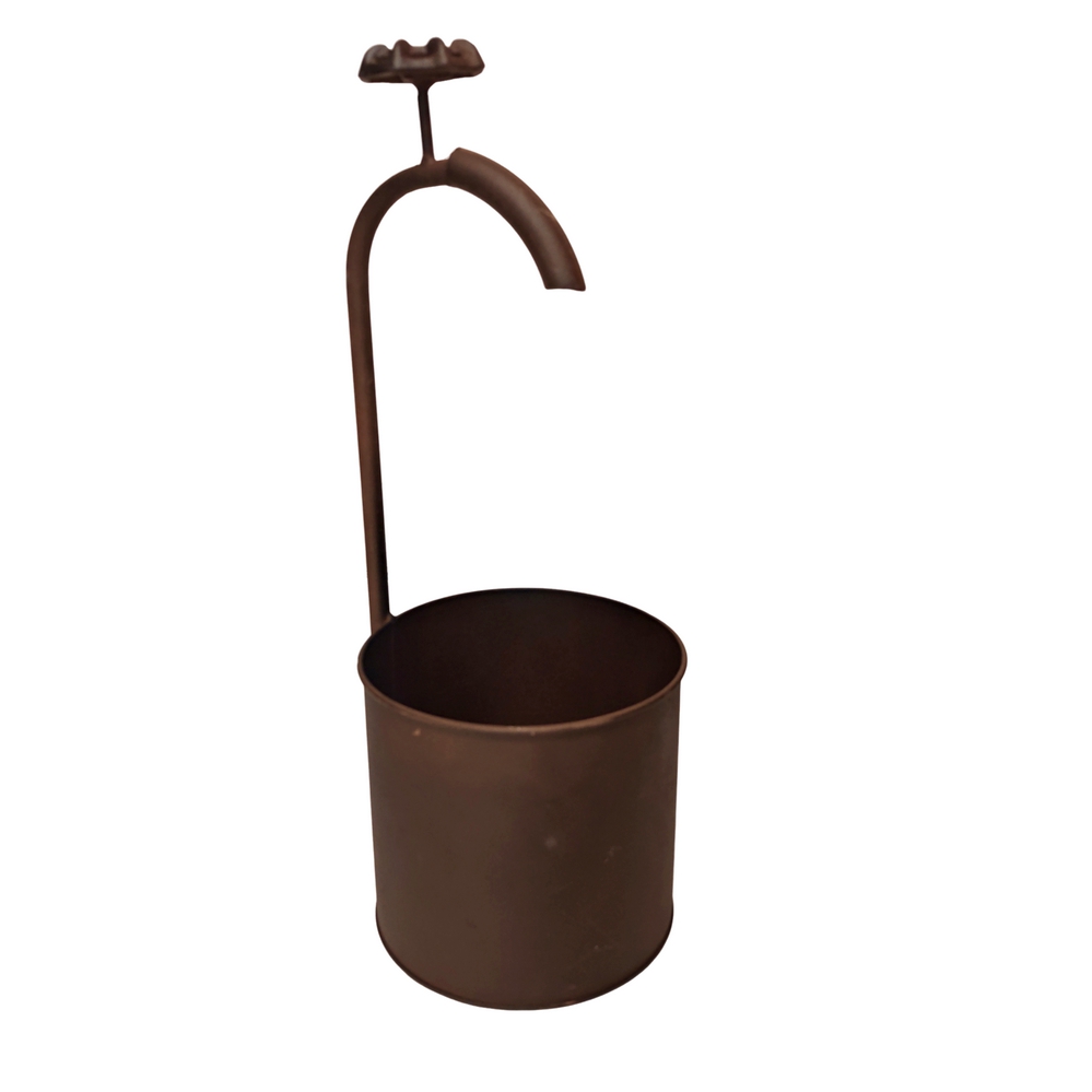 CACHE POT METAL ASPECT ROUILLE AVEC ROBINET 14.5 X 37 X 15.5 CM - Photo N°1
