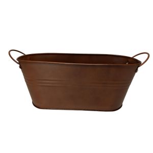 JARDINIERE EN METAL ASPECT ROUILLE AVEC POIGNEES 34 X 13.5 X 12 CM