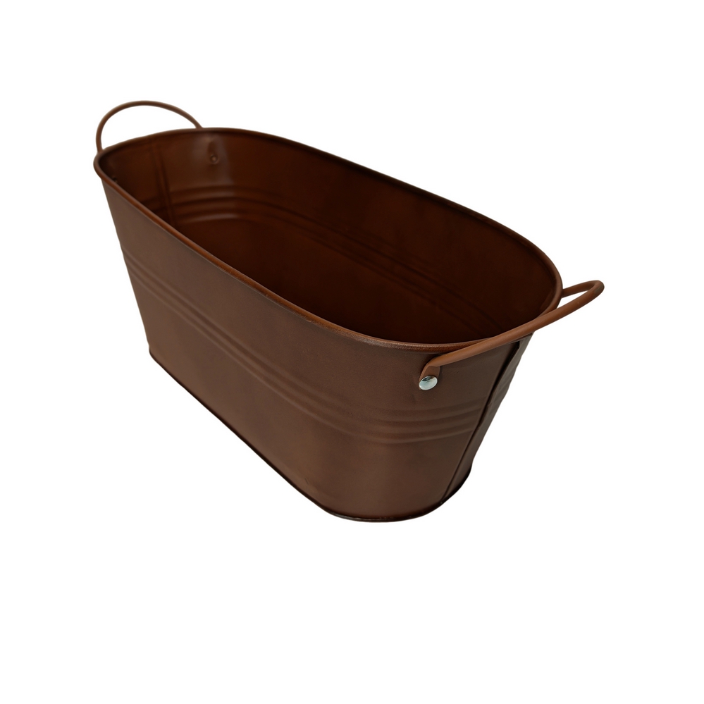 JARDINIERE EN METAL ASPECT ROUILLE AVEC POIGNEES 34 X 13.5 X 12 CM - Photo N°2