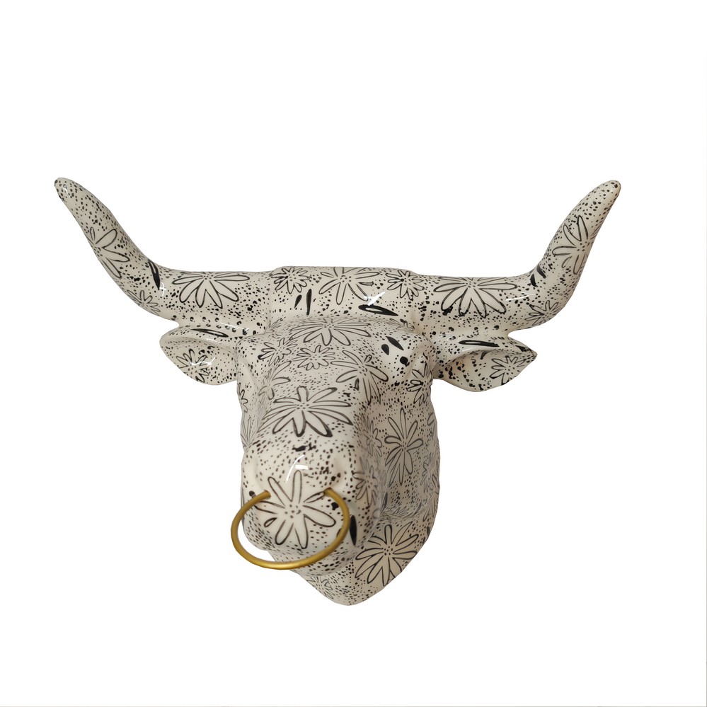 TETE DE TAUREAU POMME PIDOU NOIRE ET BLANCHE - Photo N°1