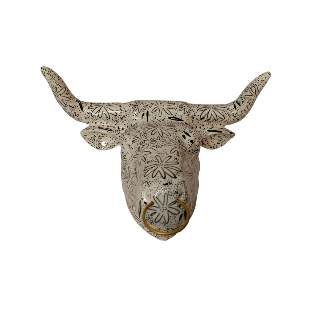 TETE DE TAUREAU POMME PIDOU NOIRE ET BLANCHE - Photo N°2