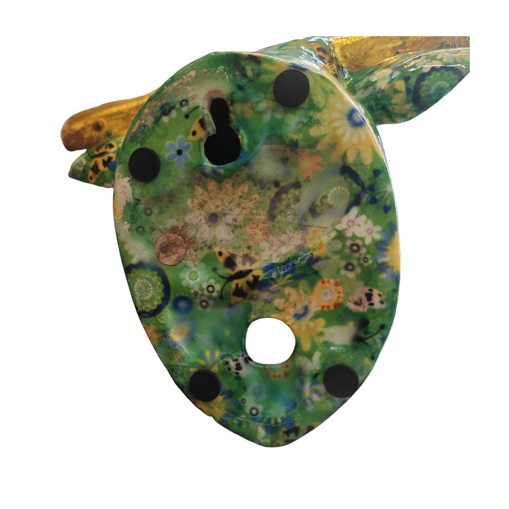 TETE DE TAUREAU POMME PIDOU DECOR VERTE ET DECOR MULTICOLORE - Photo N°5