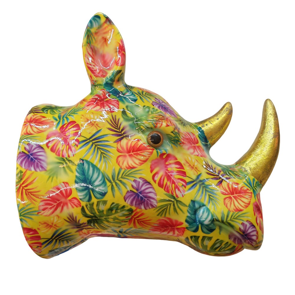 TETE DE RHINOCEROS POMME PIDOU JAUNE ET FEUILLAGES MULTICOLORE - Photo N°1