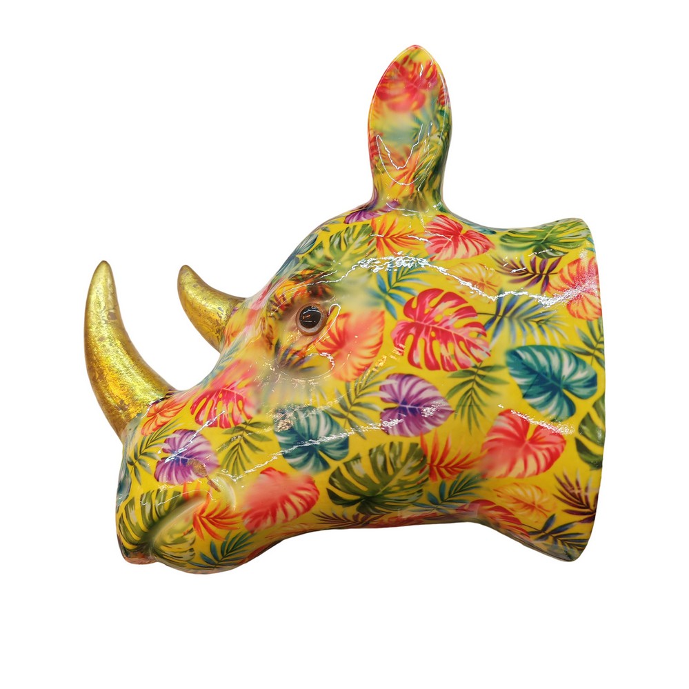 TETE DE RHINOCEROS POMME PIDOU JAUNE ET FEUILLAGES MULTICOLORE - Photo N°4