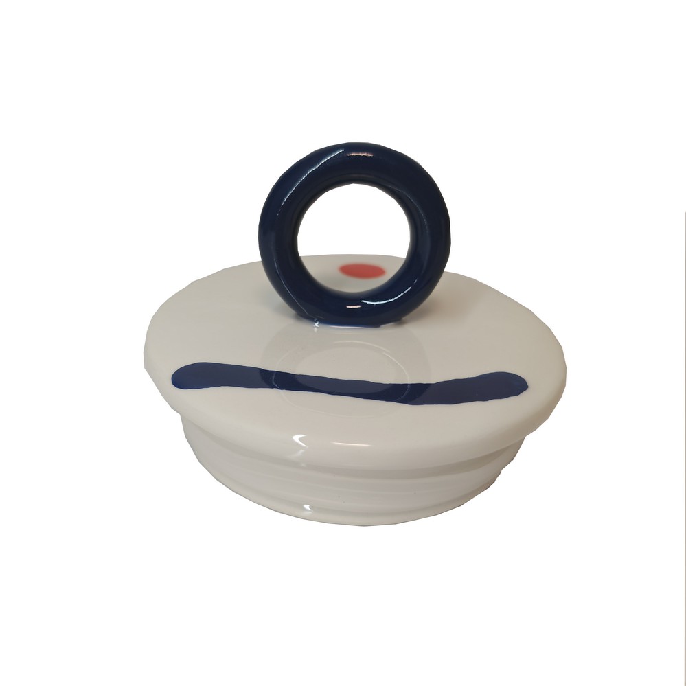 BOCAL CERAMIQUE HERMETIQUE MONICA  et  VERONICA MULTICOLORE ANSE BLEU 12 X 15 CM - Photo N°4