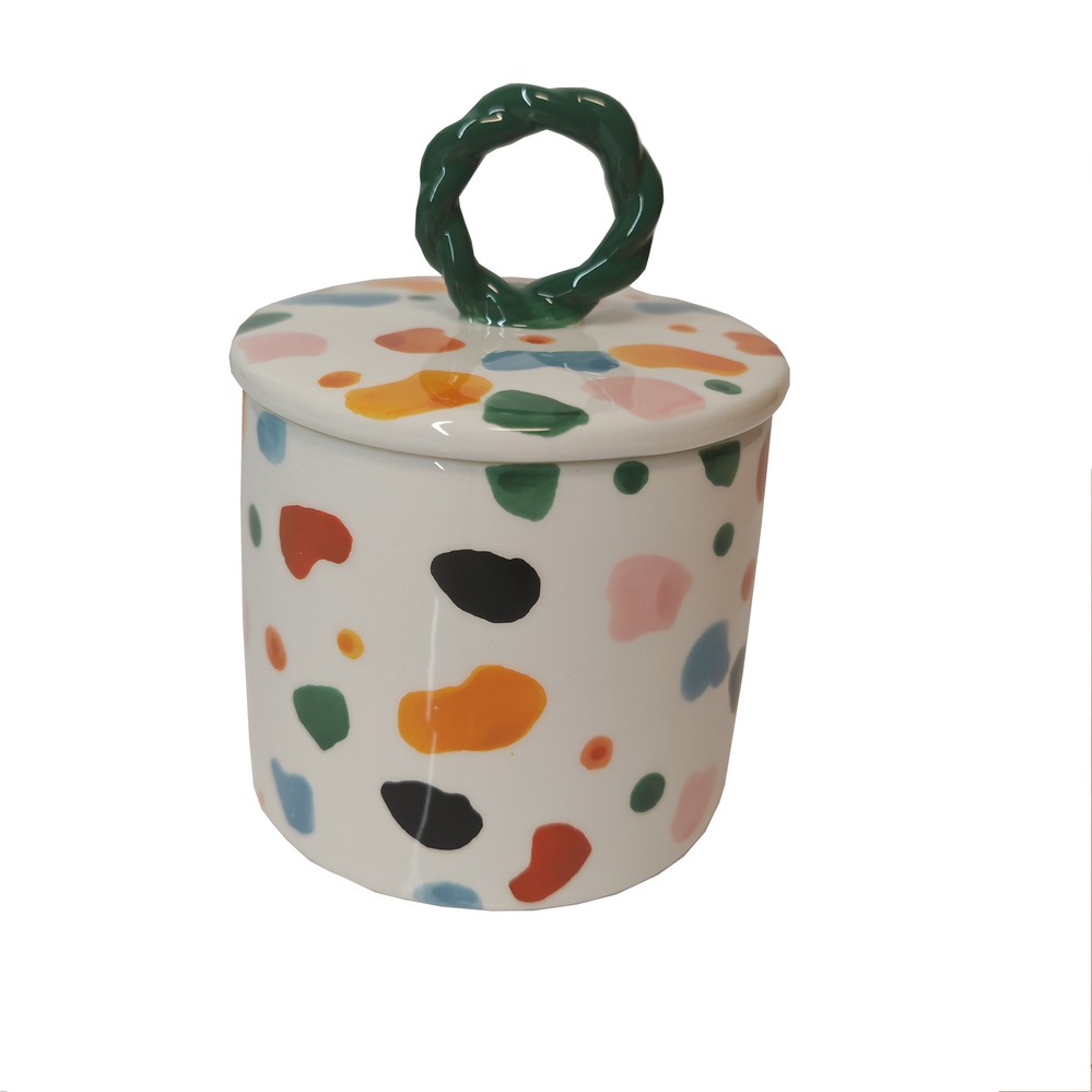 BOCAL CERAMIQUE HERMETIQUE MONICA  et  VERONICA POIS MULTICOLORE 12 X 15 CM - Photo N°1