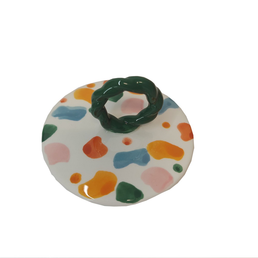 BOCAL CERAMIQUE HERMETIQUE MONICA  et  VERONICA POIS MULTICOLORE 12 X 15 CM - Photo N°4