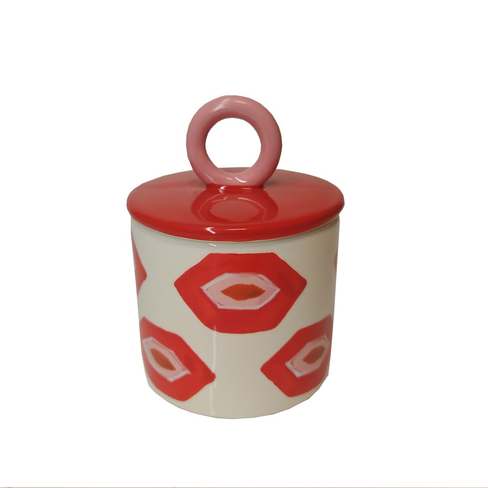 BOCAL CERAMIQUE HERMETIQUE MONICA  et  VERONICA ROUGE ET ROSE 12 X 15 CM - Photo N°1