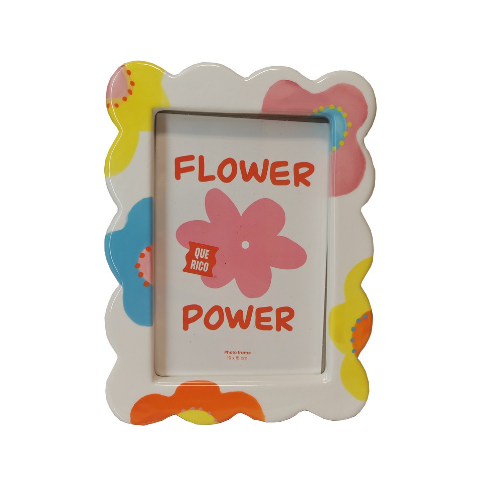 CADRE PHOTO CERAMIQUE ELVIRA FLEURS FOND BLANC 20 X 15 X 2 CM - Photo N°1