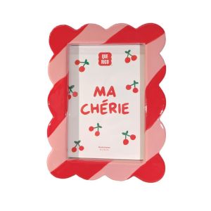 CADRE PHOTO CERAMIQUE ELVIRA FLEURS FOND ROSE ET ROUGE 20 X 15 X 2 CM