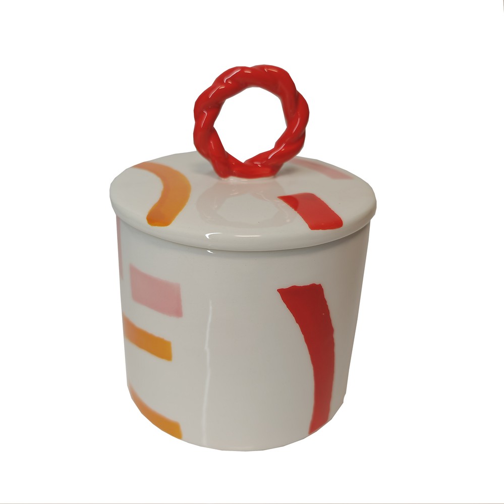 BOCAL CERAMIQUE HERMETIQUE MONICA  et  VERONICA MULTICOLORE ANSE TORSADE 12 X 15 CM - Photo N°1