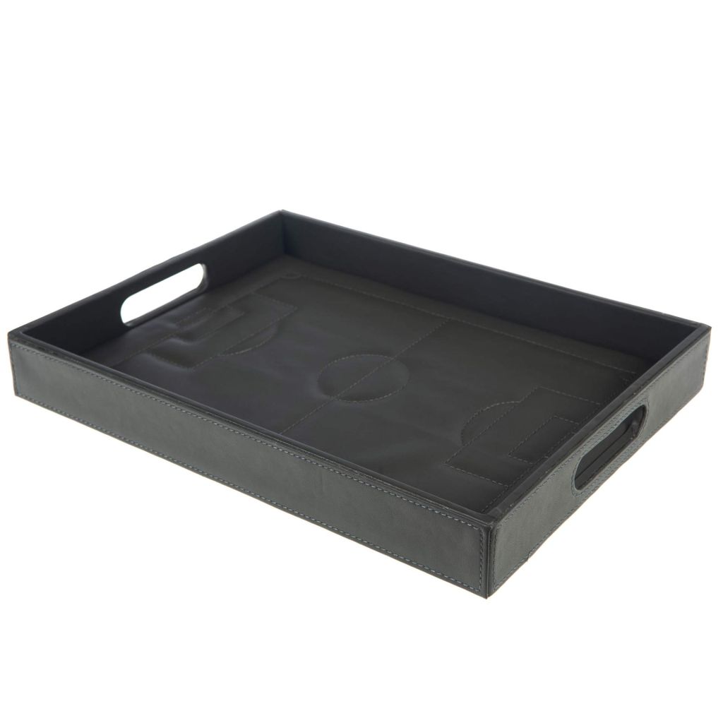 PLATEAU FOOTBALL NOIR  ASPECT CUIR 40 X 30 X 5 CM - Photo N°1