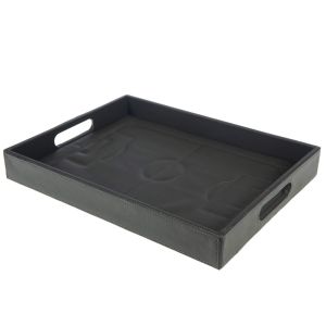 PLATEAU FOOTBALL NOIR  ASPECT CUIR 40 X 30 X 5 CM