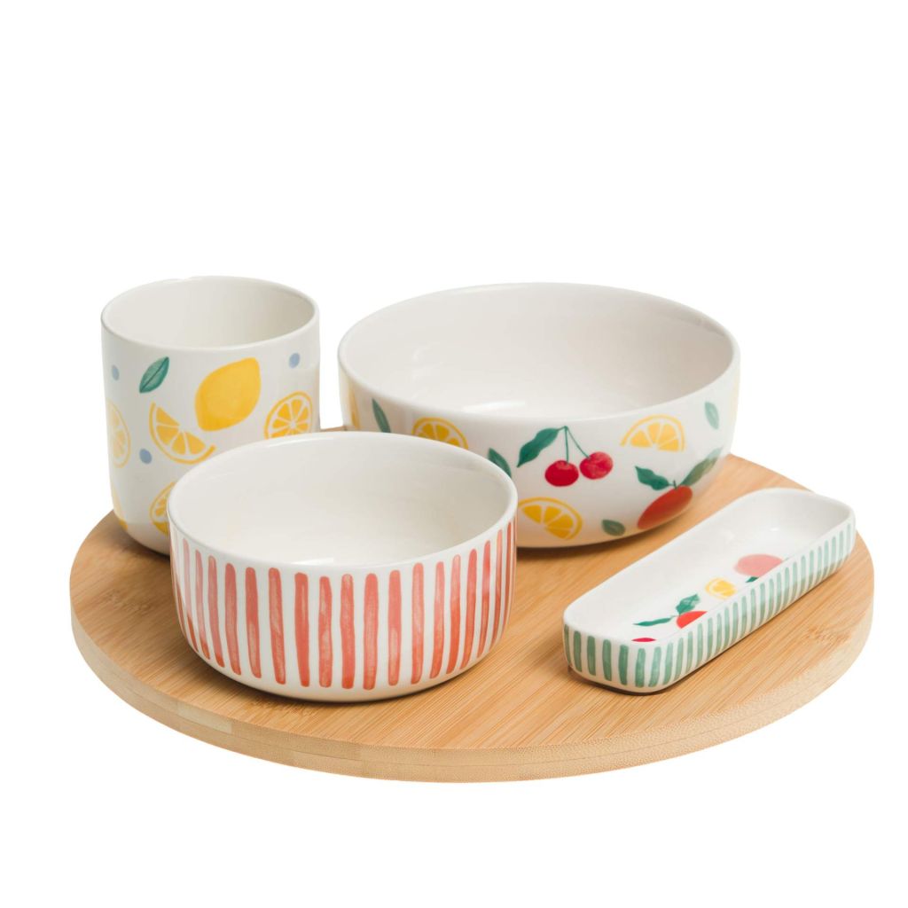 COFFRET PLATEAU TOURNANT 4 BOLS FRUTY    28.5 X 10.5 X 28.5 CM - Photo N°1