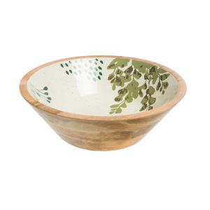 SALADIER LISON BOIS DE MANGUIER ET DECOR VEGETAL VERT 35 X 12 CM
