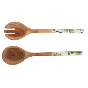 SET 2 COUVERTS A SALADE LISON DECOR VEGETAL VERT 30 CM