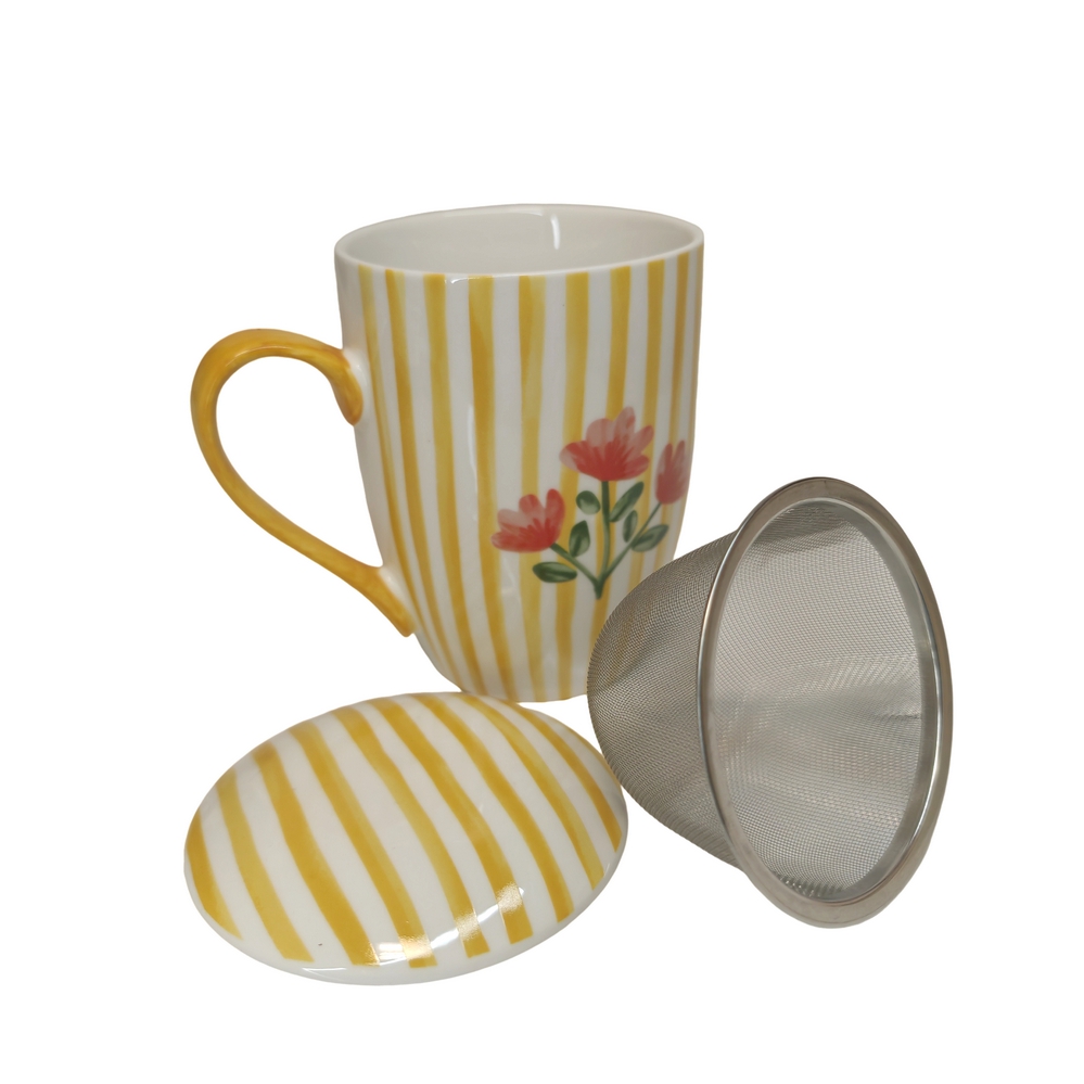 COFFRET MUG TISANIERE FILTRE INOX LOUISE DECOR D'UNE FLEUR 280 ML PORCELAINE - Photo N°4