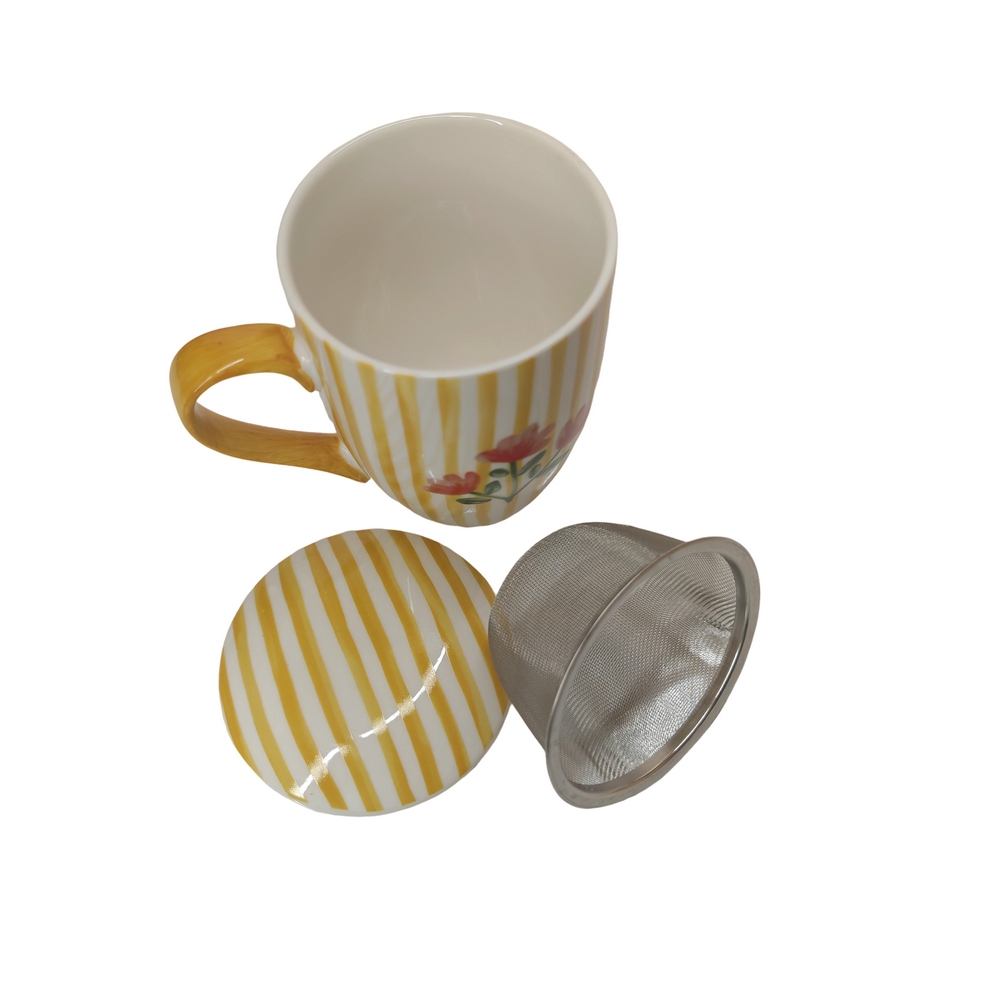 COFFRET MUG TISANIERE FILTRE INOX LOUISE DECOR D'UNE FLEUR 280 ML PORCELAINE - Photo N°3