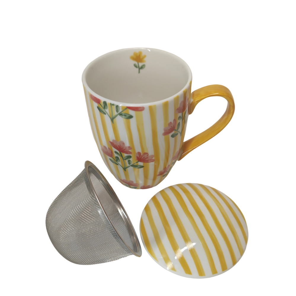 COFFRET MUG TISANIERE FILTRE INOX LOUISE MULTI FLEURS 280 ML PORCELAINE - Photo N°3